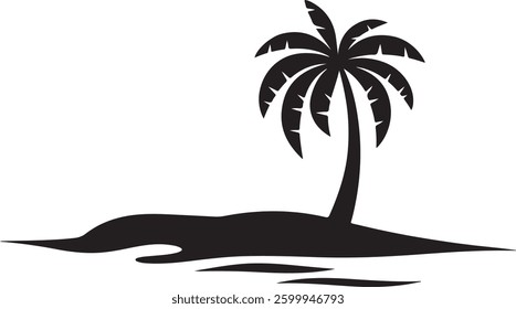 Tropical Island Silhouette, Palm Tree Vector, Beach Illustration, Black Island Art