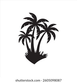 A tropical island silhouette with palm trees and a summer beach, a vector illustration of paradise