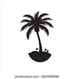 A tropical island silhouette with palm trees and a summer beach, a vector illustration of paradise