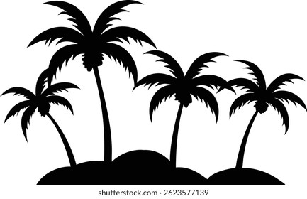 Tropical Island Silhouette Palm Trees on Coastline in Black Design