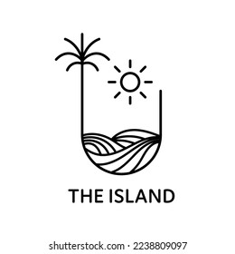 tropical island simple logo beach monoline design