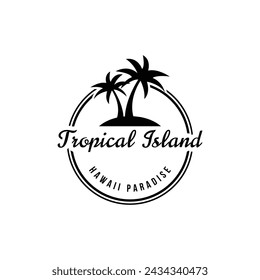 Tropical island summer hawaii vacation logo design concept idea with label circle and palm tree