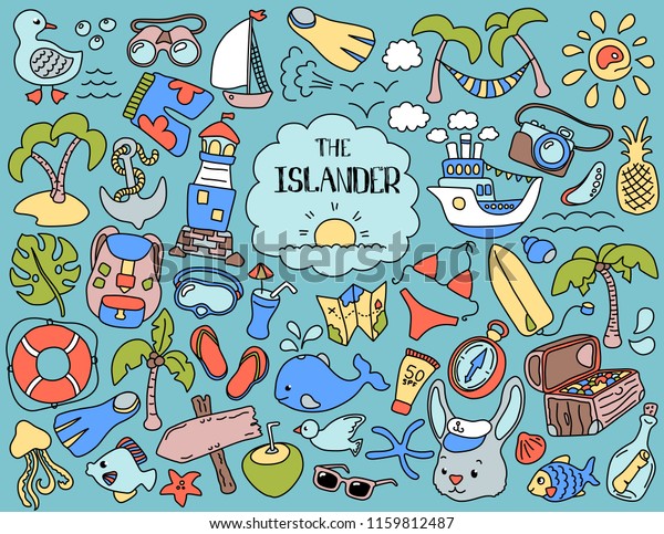 Tropical Island Summer Vacation Colorful Clipart のベクター画像素材 ロイヤリティフリー