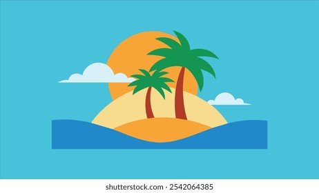 Tropical Island Sunset with Palm Trees and Ocean