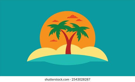 Tropical Island Sunset Palm Trees Beach Landscape