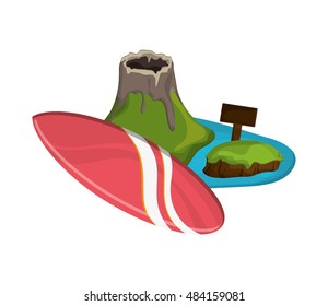 tropical island and surfboard icon