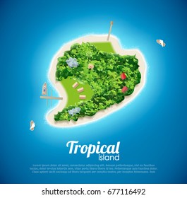 tropical island top view sea blue ocean 