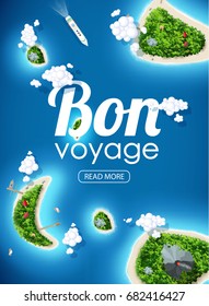 tropical island top view sea blue ocean bon voyage place for text