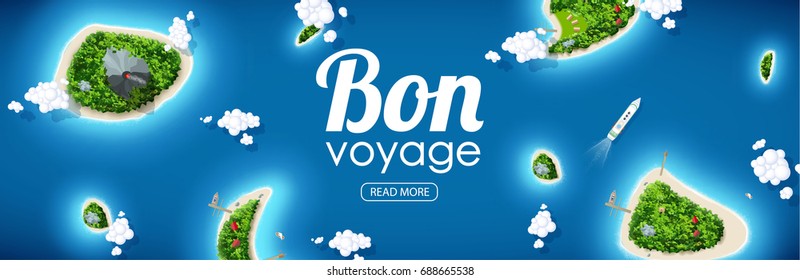 tropical island top view sea blue ocean bon voyage place for text