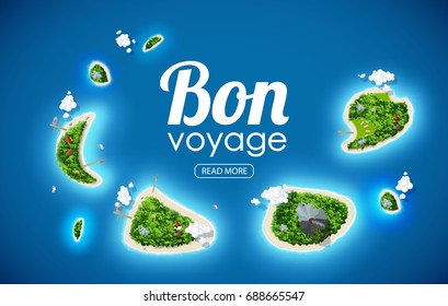 tropical island top view sea blue ocean bon voyage place for text