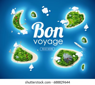 tropical island top view sea blue ocean bon voyage place for text