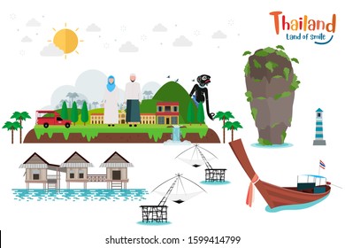 Tropical island. Travel to southern Thailand. Vector illustration