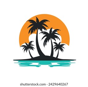 tropical island tree vector logo illustration