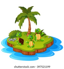 Tropical island with turtle