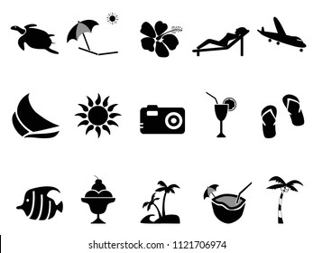 tropical island vacation icons set