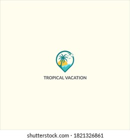 tropical island vacation logo vector