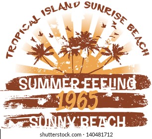 Tropical island - Vector artwork for t-shirt in custom colors - grunge effect in separate layer 