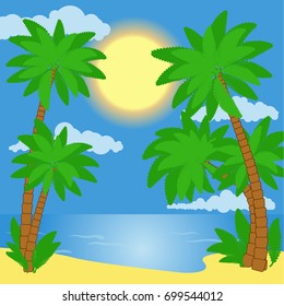 Tropical island. Vector illustration, a flat style design
