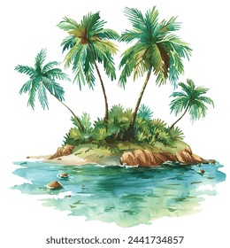 tropical island vector illustration in watercolour style