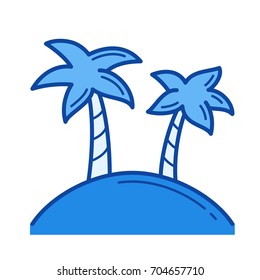 Icono de línea vectorial de isla tropical aislado en fondo blanco. Icono de línea de isla tropical para infografía, sitio web o aplicación. Icono azul diseñado en un sistema de cuadrícula.