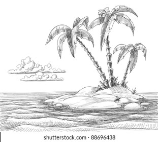 Tropical Island Vector Sketch