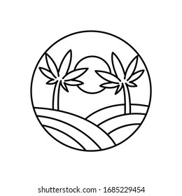 Tropical island view line illustration