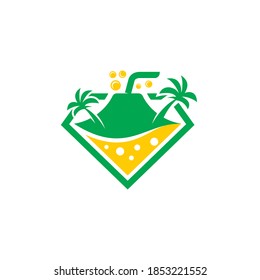tropical island volcano soda beverage drink vector icon