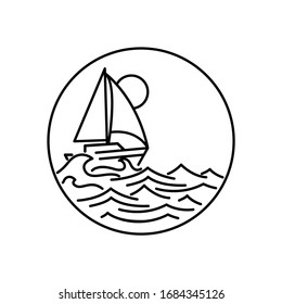 Tropical island with waves and sky line illustration
