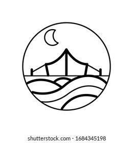 Tropical island with waves and sky line illustration