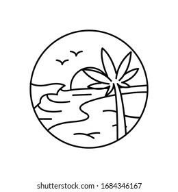 Isla tropical con olas e ilustraciones de líneas aéreas