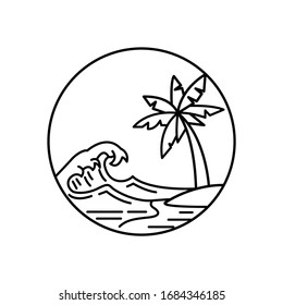 Tropical island with waves and sky line illustration