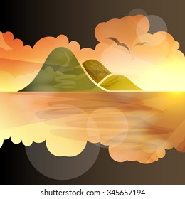 Tropical islands dreams sunset, vector illustration for Your design, eps10