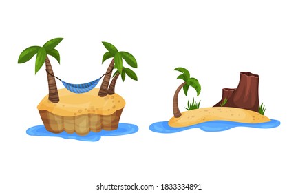 Islas tropicales con palmeras rodeadas por un conjunto de vectores oceánicos