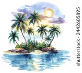 tropical islands vector illustration in watercolour style