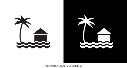 Icono de resort de isla tropical Ilustración plana de línea delgada