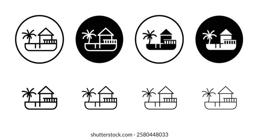 Tropical isle resort icon Vector logo outline