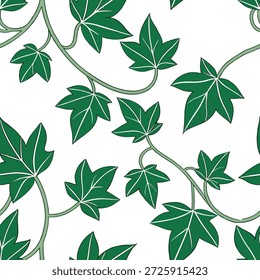 Hera tropical padrão de azulejos sem costura com folhas verdes exuberantes e vibrant hera tendrils no fundo branco ideal para sunny lounges conceito como Lush folhas de hera verde e vibrant tendrils no fundo branco criar tropical hera padrão de azulejos sem costura para lounges ensolarados no Photo Stock Conceito e espaço vazio no lado esquerdo, sem texto —ar 7:2 —azulejo