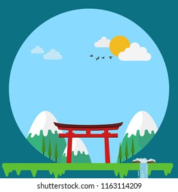 Tropical Japan island. paradise ocean landscape. vector background