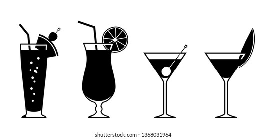 Tropical juice and cocktail icon set