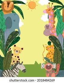 tropical jungle animals foliage cartoon