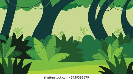 Tropical jungle background cartoon style.Natural scene flat design.Forest landscape vector illustration