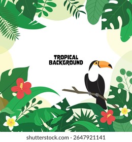 Fundo de selva tropical com plantas tucanas e exóticas