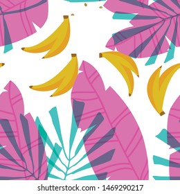Tropical jungle banana leaf pattern. Seamless pink leaf pattern. 