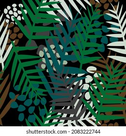 Tropical Jungle Dark Background with fern leaves