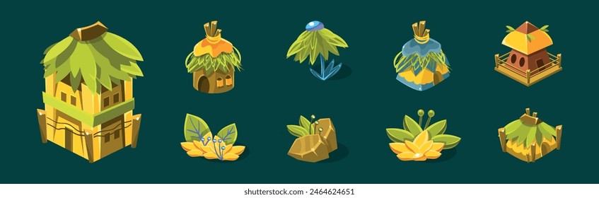 Elemento de diseño de selva tropical y conjunto de Vectores de objetos