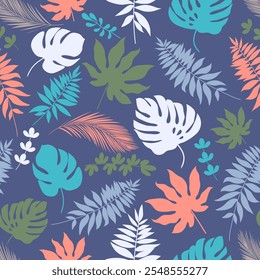 Tropical Jungle Foliage Botanical Ornament Background. Retro Fabric Swatch Design. Fresh Philodendron Leaves. Forest Backdrop.