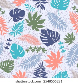 Tropical Jungle Foliage Botanical Ornament Background. Retro Fabric Swatch Design. Fresh Philodendron Leaves. Forest Backdrop.