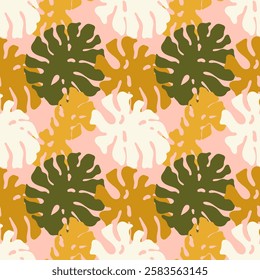 Tropical Jungle hawaiian Monstera Leaves plants Seamless pattern Vector ,Design for fashion , fabric, textile, wallpaper, cover, web , wrapping and all prints