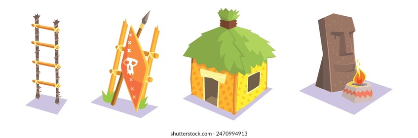 Tropical Jungle Landscape Design Element for Computer Game Vector Set