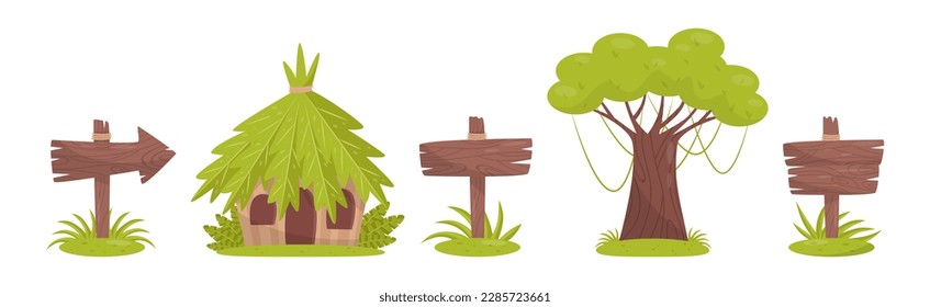Conjunto de vectores de elementos de diseño de paisajes de selva tropical